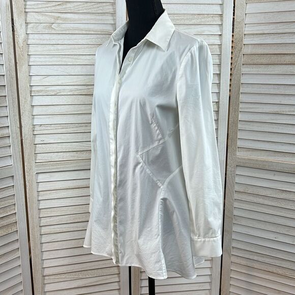 Lafayette 148 White Stretch Fit and Flare Shirt Blouse 8 - Picture 9 of 10